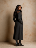 Women's Retro Casual Western Style Cotton Patchwork PU Zipper Maxi Dress ZMZ1039H7ZJY