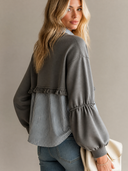 Women's Retro Casual Cotton Striped Crew Neck Faux Two-Piece Long-Sleeved Sweatshirt ZMZ1046H4ZJY