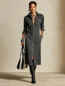 Women's Classic Grey Textured Zipper Long-Sleeve Midi Dress ZMZ1006H3SWL
