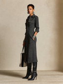 Women's Classic Grey Textured Zipper Long-Sleeve Midi Dress ZMZ1006H3SWL