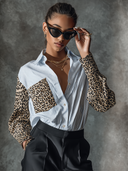 Women's Retro Casual Leopard Print Patchwork Striped Lapel Long Sleeve Shirt ZMZ1047H8ZJY