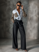 Women's Retro Casual Leopard Print Patchwork Striped Lapel Long Sleeve Shirt ZMZ1047H8ZJY