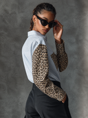 Women's Retro Casual Leopard Print Patchwork Striped Lapel Long Sleeve Shirt ZMZ1047H8ZJY