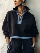 Women's Classic Color-Block Sporty Cropped Sweatshirt With Stand Collar And Long Sleeves ZMZ1066H1SWL