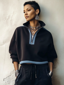 Women's Classic Color-Block Sporty Cropped Sweatshirt With Stand Collar And Long Sleeves ZMZ1066H1SWL