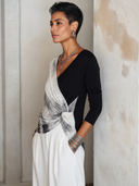 Women's Stylish Color-Block High-Stretch V-Neck Slim-Fit Long-Sleeve Top ZMZ1011H4SWL