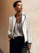 Women's Classic And Stylish Grey-white Faux Suede Color-blocked Zip-up Jacket ZMZ1063H8SWL