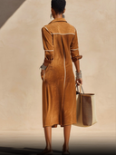 Women's Classic Caramel Faux Suede Long-Sleeve Midi Dress With Back Slit ZMZ1037H9SWL