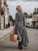 Women's Retro Casual Cotton Striped Collared Pocket Long-Sleeve Shirt Maxi Dress ZMZ1035H6ZJY