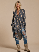 Women's Retro Casual Star Print Lapel Long Sleeve Shirt ZMZ1064H0ZJY