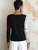 Women's Stylish Color-Block High-Stretch V-Neck Slim-Fit Long-Sleeve Top ZMZ1011H4SWL