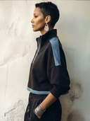 Women's Classic Color-Block Sporty Cropped Sweatshirt With Stand Collar And Long Sleeves ZMZ1066H1SWL