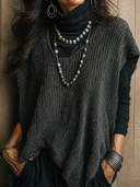 Women's Retro Casual Cotton Yarn Knitted Round Neck Sleeveless Pullover Vest ZMZ1162H0ZJY