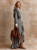 Women's Retro Casual Court Style Striped Ruffled Lapel Long Sleeve Maxi Dress ZMZ1196H6ZJY