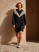 Women's Color-Block Drawstring-Waist Hooded Sweatshirt Mini Dress ZMZ0728H3XT