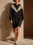 Women's Color-Block Drawstring-Waist Hooded Sweatshirt Mini Dress ZMZ0728H3XT
