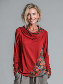 Women's Retro Casual Floral Patchwork Cotton Duffle Neck Long Sleeve Loose T-Shirt ZMZ1172H0ZJY