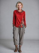 Women's Retro Casual Floral Patchwork Cotton Duffle Neck Long Sleeve Loose T-Shirt ZMZ1172H0ZJY