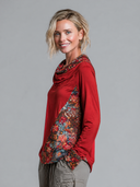 Women's Retro Casual Floral Patchwork Cotton Duffle Neck Long Sleeve Loose T-Shirt ZMZ1172H0ZJY