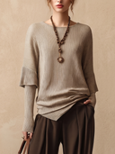 Women Fake Two Piece Ribbed Knit Top, Layered Flare Sleeve Casual Knit Blouse ZMZ1112H8YZH