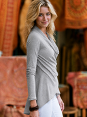 Women's Cowl Neck Wrap Front Long Sleeve Top ZMZ1032H5XT