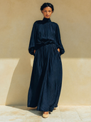 Women's Turtleneck Lantern Sleeve Pleated Maxi Dress ZMZ1012H5XT