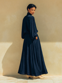 Women's Turtleneck Lantern Sleeve Pleated Maxi Dress ZMZ1012H5XT