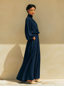 Women's Turtleneck Lantern Sleeve Pleated Maxi Dress ZMZ1012H5XT