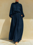 Women's Turtleneck Lantern Sleeve Pleated Maxi Dress ZMZ1012H5XT