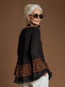 Women's Retro Casual Leopard Print Patchwork Cotton Ruffled Long-Sleeve Pullover Shirt ZMZ1159H7ZJY