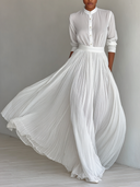 Women's Solid-Color Pleated Chiffon Long-Sleeve Maxi Dress ZMZ1114H9XT