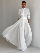 Women's Solid-Color Pleated Chiffon Long-Sleeve Maxi Dress ZMZ1114H9XT