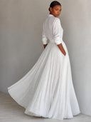 Women's Solid-Color Pleated Chiffon Long-Sleeve Maxi Dress ZMZ1114H9XT