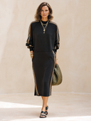 Women's Classic Cotton Round Neck Long Sleeve Side Slit Midi Dress ZMZ1115H2SWL