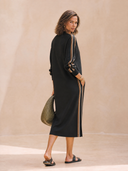 Women's Classic Cotton Round Neck Long Sleeve Side Slit Midi Dress ZMZ1115H2SWL