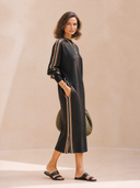 Women's Classic Cotton Round Neck Long Sleeve Side Slit Midi Dress ZMZ1115H2SWL