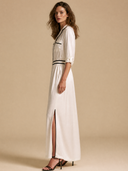 Women's Satin Color-Block Piping Maxi Dress ZMZ1002H4XT