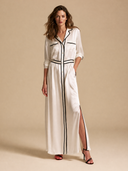 Women's Satin Color-Block Piping Maxi Dress ZMZ1002H4XT
