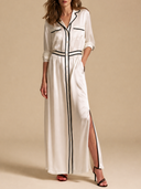 Women's Satin Color-Block Piping Maxi Dress ZMZ1002H4XT