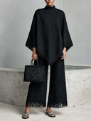 Women's Solid Color Cotton Linen Fringed Cape-style Top And Wide-leg Pants Two-piece Set ZMZ1024H6XT