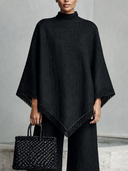 Women's Solid Color Cotton Linen Fringed Cape-style Top And Wide-leg Pants Two-piece Set ZMZ1024H6XT