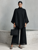 Women's Solid Color Cotton Linen Fringed Cape-style Top And Wide-leg Pants Two-piece Set ZMZ1024H6XT