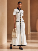 Women's Color-Block Trim Lapel Button-Front Knit Maxi Dress ZMZ1008H7XT