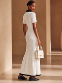 Women's Color-Block Trim Lapel Button-Front Knit Maxi Dress ZMZ1008H7XT