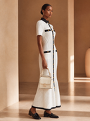 Women's Color-Block Trim Lapel Button-Front Knit Maxi Dress ZMZ1008H7XT