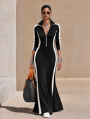 Women's Fashion High Elastic Slim Fit Color Block Knit Long Sleeve Maxi Dress ZMZ1149H3SWL