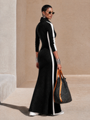 Women's Fashion High Elastic Slim Fit Color Block Knit Long Sleeve Maxi Dress ZMZ1149H3SWL
