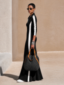 Women's Fashion High Elastic Slim Fit Color Block Knit Long Sleeve Maxi Dress ZMZ1149H3SWL