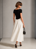 Women's Color-Block Boat-Neck Short-Sleeve Midi Dress ZMZ1009H1XT