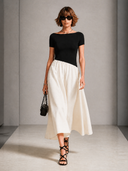 Women's Color-Block Boat-Neck Short-Sleeve Midi Dress ZMZ1009H1XT